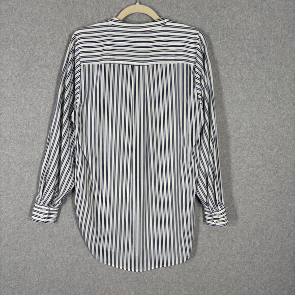 H&M‎ Blouse Womens 6 Small White Blue Striped Tunic Popover Shirt Career Office - Picture 8 of 11